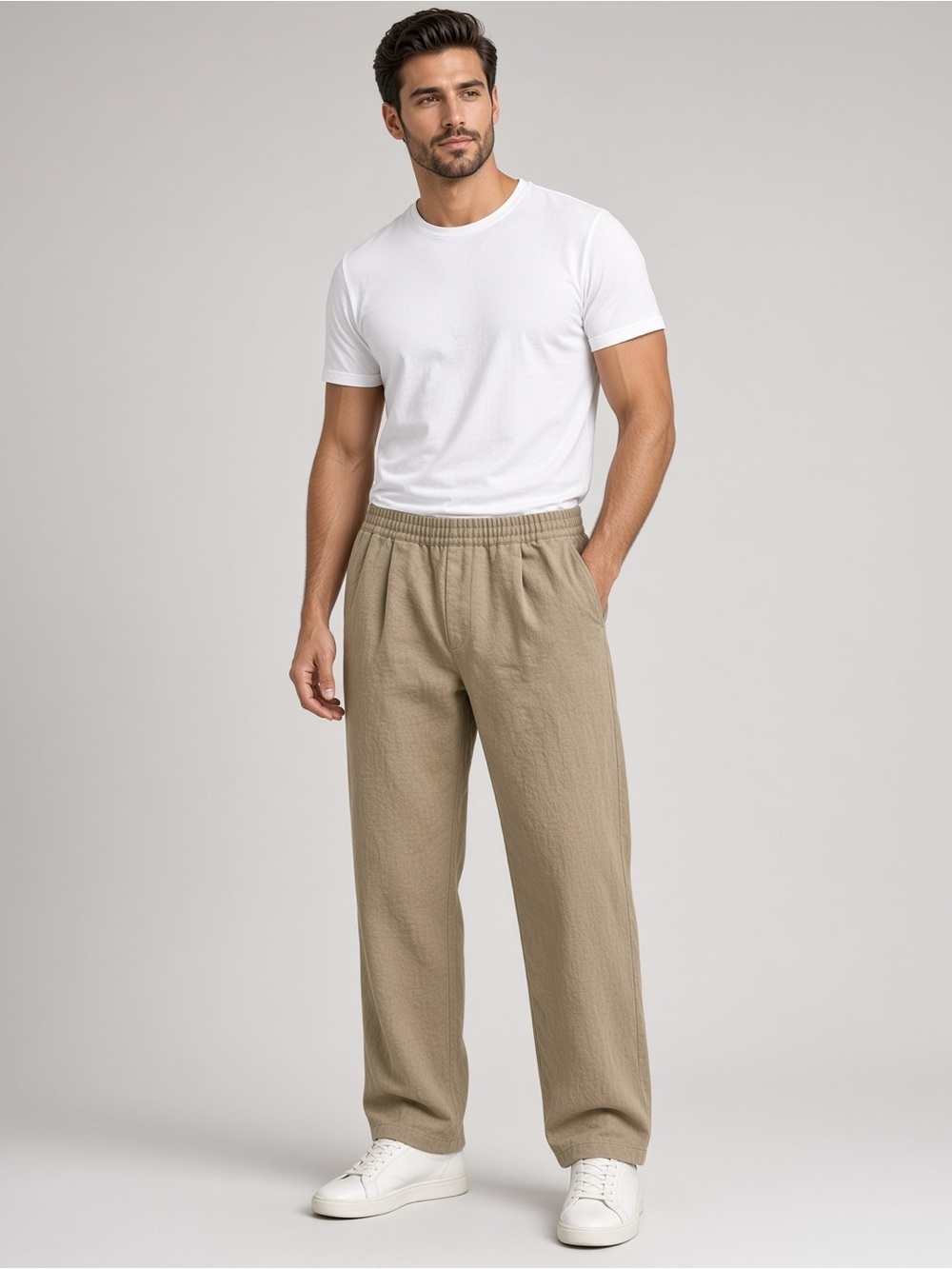 Zara Men's Drawstring Joggers in Khaki